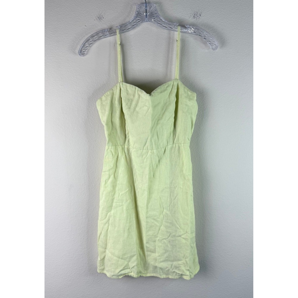 Forever 21 Dress Womens Medium Lime Green Linen Blend Mini Adjustable Straps